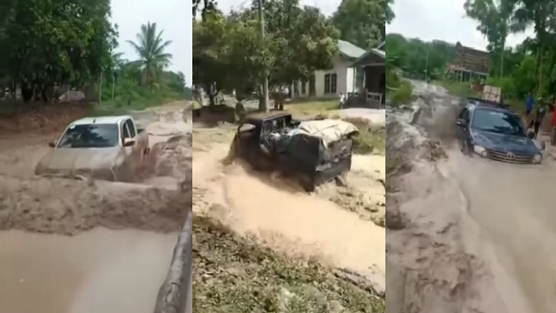 Video Viral Jalan Rusak di Sumsel Bak Arena Offroad, Mobil Nyaris Tenggelam Dalam Kubangan