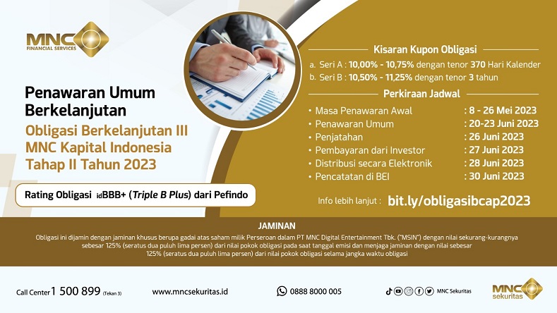 Jangan Lewatkan Penawaran Awal Obligasi Berkelanjutan III MNC Kapital Indonesia, Masih Berlangsung hingga Besok