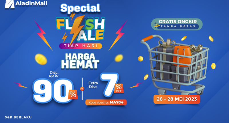 Gajian? Ikutan Flash Sale AladinMall Yuk, Ada Diskon s.d 90% + 7% + Gratis Ongkir!