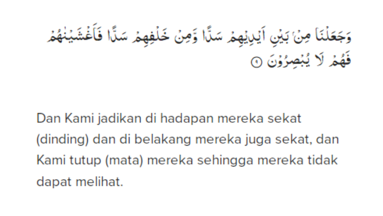 Arti Surat Yasin Ayat 9 dan Manfaatnya