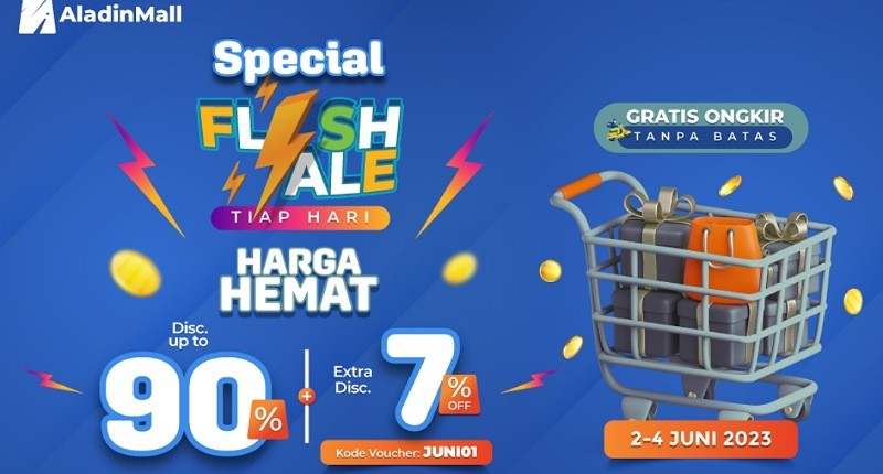 Kejar Diskon s.d 90% + 7% + Gratis Ongkir di AladinMall, Buruan Cuma 3 Hari!