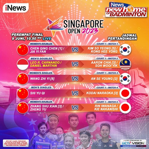 Saksikan Aksi Ginting dan Leo/Daniel di Perempat Final Singapore Open 2023 Hari Ini, LIVE iNews