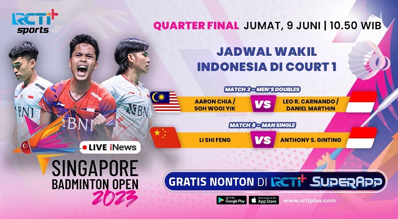 Link Live Streaming Singapore Open 2023 Hari Ini: Ginting dan Leo/Daniel Beraksi!