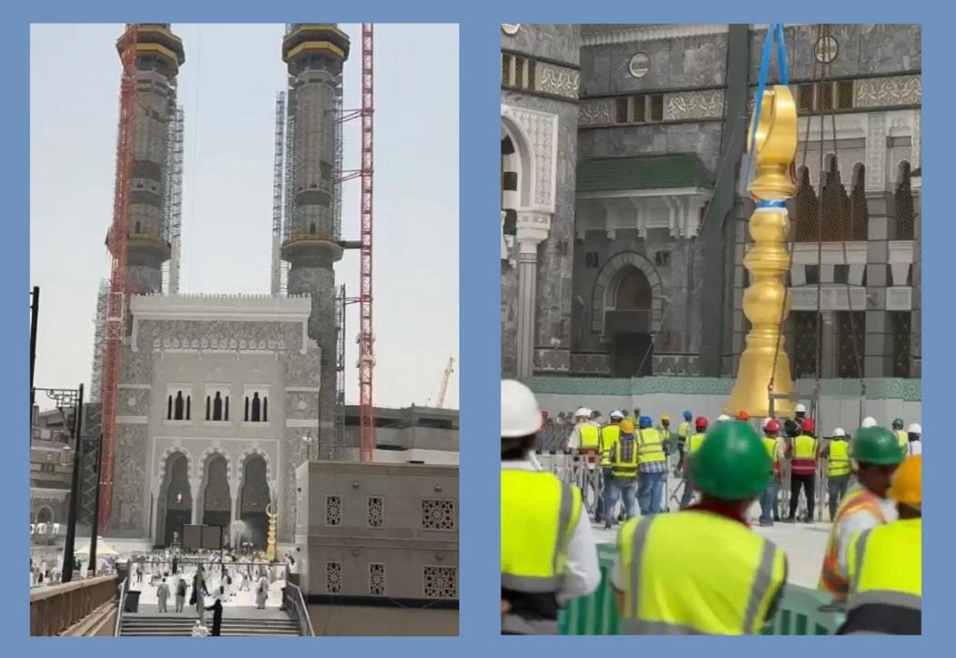 2 Bulan Sabit Baru Dipasang di Menara Masjidil Haram, Berbalut Kaca Berlapis Emas