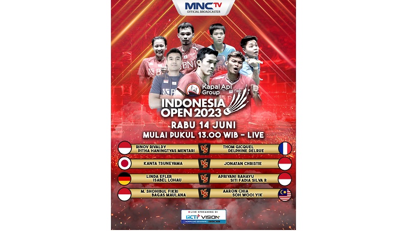 4 Pertandingan Indonesia Open 2023 Hari Ini Disiarkan MNCTV, Ada Jonatan Christie Vs Kanta Tsuneyama