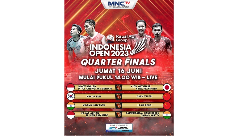 MNCTV Siarkan 4 Pertandingan Indonesia Open 2023 Hari Ini: Ada Fajar/Rian Vs Jagoan India