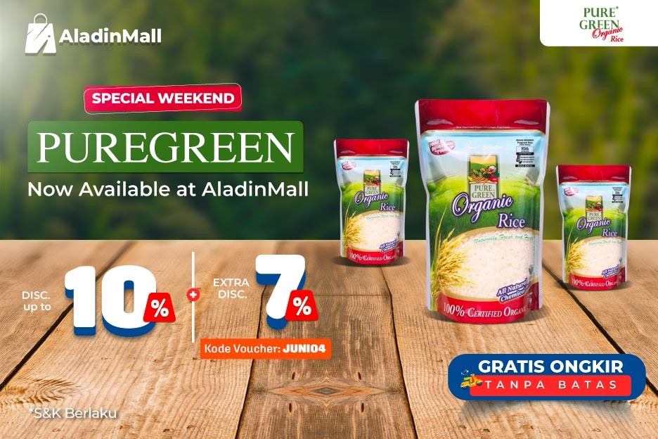 Beras Organik Puregreen Resmi Hadir di AladinMall, Dapatkan Diskon Spesial + Gratis Ongkir!