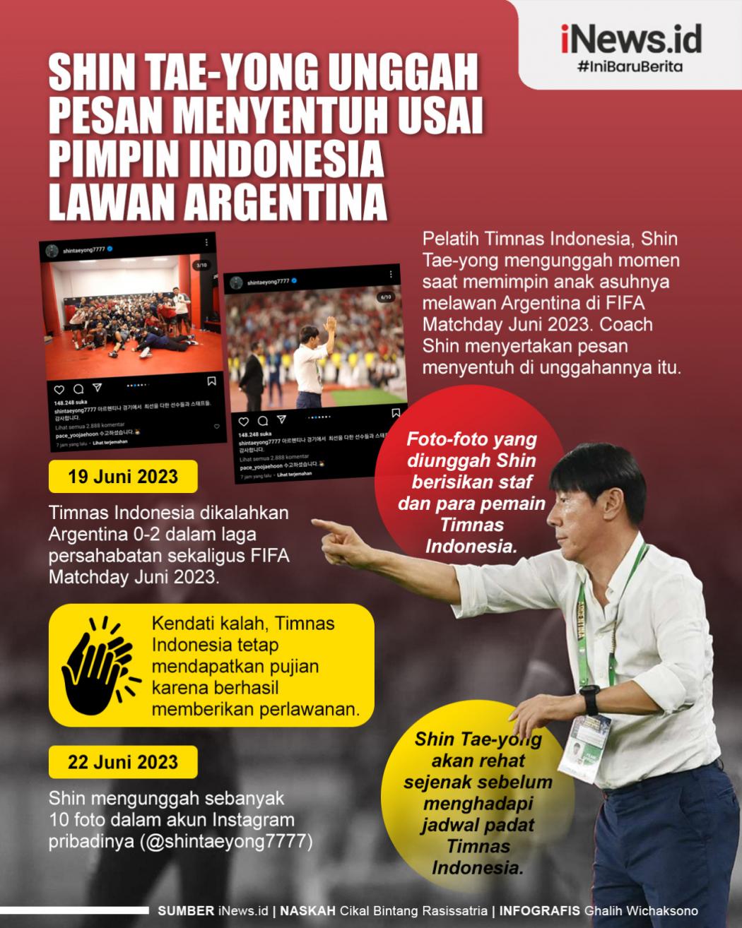 Infografis Shin Tae-yong Unggah Pesan Menyentuh usai Pimpin Indonesia Vs Argentina