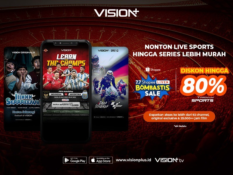 Jangan Ketinggalan Streaming Makin Murah Pakai Vision+, Bakal Bagi-bagi Diskon hingga 80% di 7.7 Shopee Live Bombastis Sale