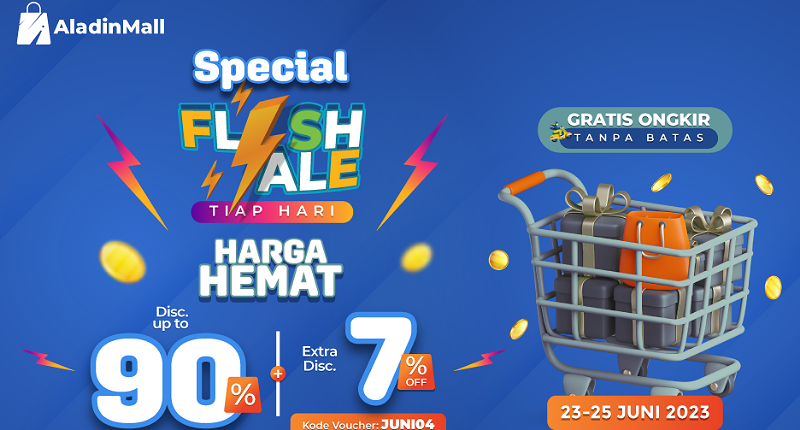 Weekend Langsung Kejar Diskon s.d 90% + 7% + Gratis Ongkir di AladinMall!