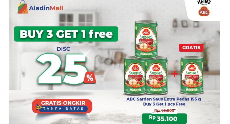 Penawaran Terbatas, ABC Sarden Saus Extra Buy 3 Get 1 + Gratis Ongkir di AladinMall! Yuk Pesan