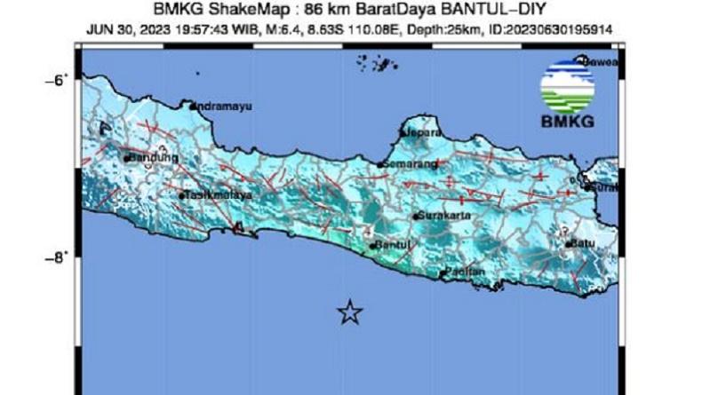 Gempa Bumi Bantul DIY M6,4 Terasa Kuat di Kulonprogo, Nganjuk dan Kebumen