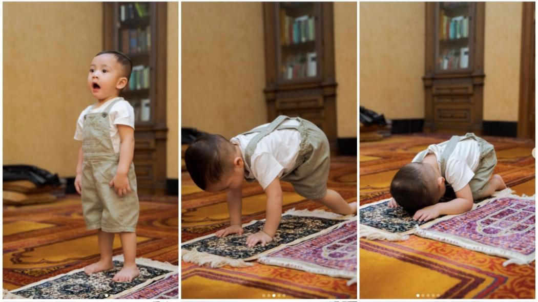 Bikin Gemas Potret Cipung Sujud Lihat Sajadah, Netizen: Ajarannya Siapa Dulu