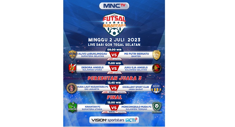 Final Liga Futsal Nusantara Hari Ini: Kinantan FC Sumatera Utara Vs Moncongbulo Muda FC, Live MNCTV