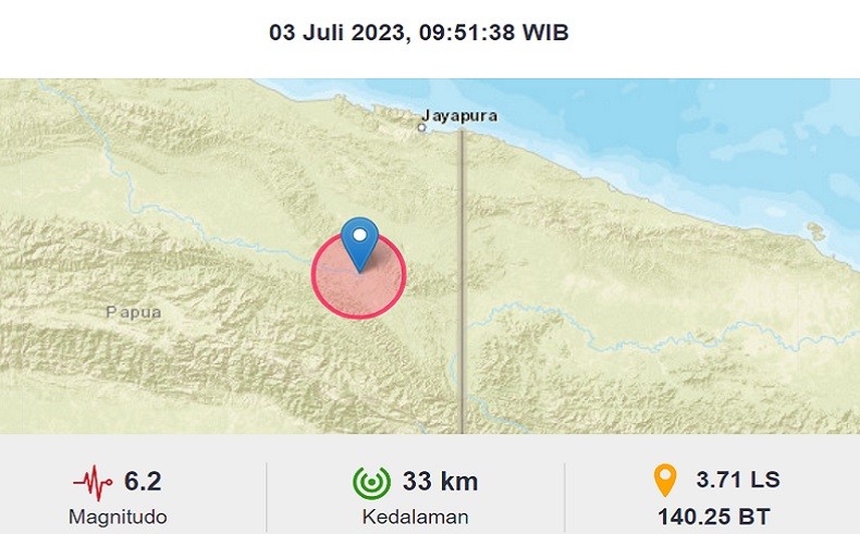 Gempa Bumi M 6,2 Guncang Keerom Papua, BMKG: Tak Berpotensi Tsunami