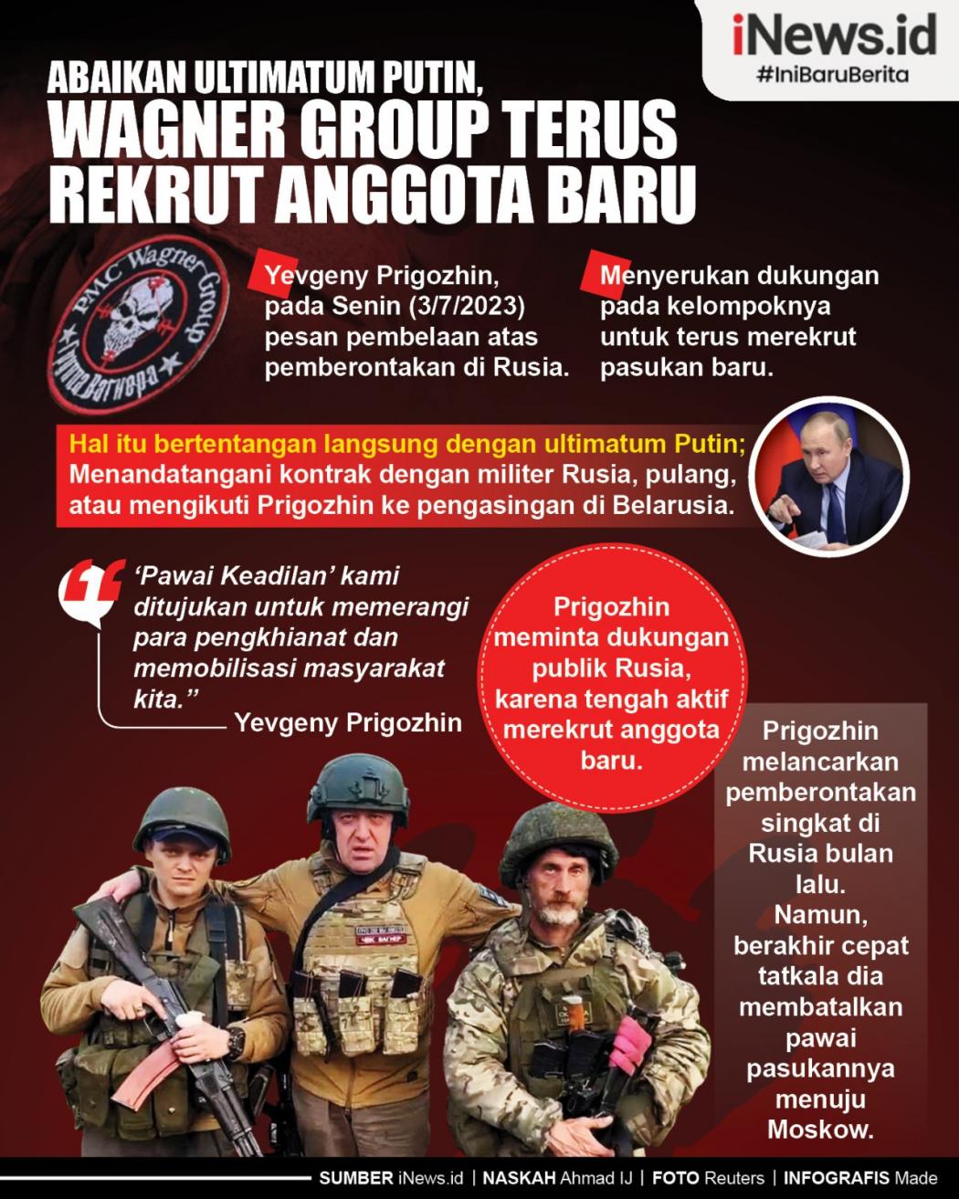 Infografis Grup Wagner Abaikan Ultimatum Putin, Terus Rekrut Anggota Baru