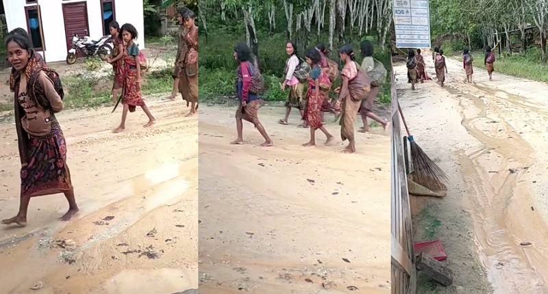 Viral, Suku Asli Jambi Keluar dari Hutan Menyapa Warga, seperti Ini Suasananya
