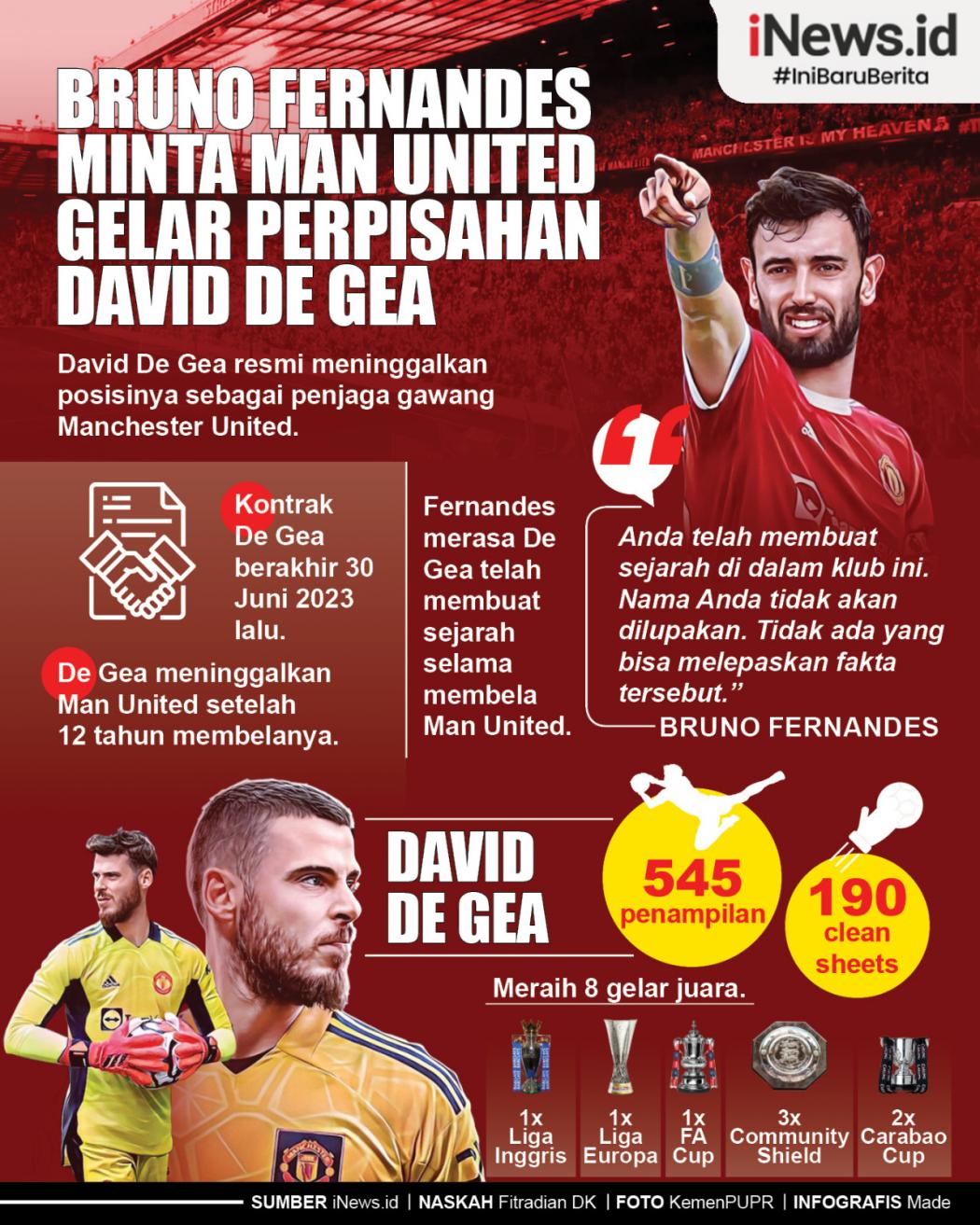 Infografis Bruno Fernandes Minta MU Gelar Laga Perpisahan David De Gea