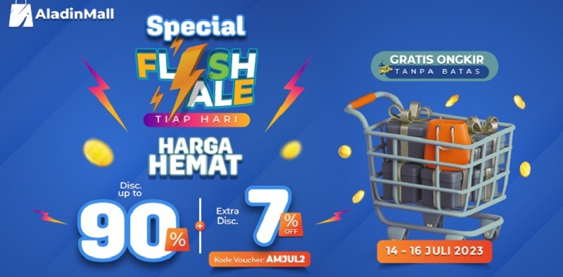 Jangan Sampai Kelewatan! Serbu Special Flash Sale di AladinMall, Ada Diskon s.d 90% + 7% + Gratis Ongkir
