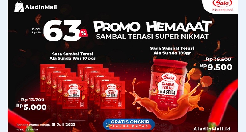 Sambal Terasi Diskon s.d 63% di AladinMall + Gratis Ongkir! Yuk Borong Biar Makan Jadi Lebih Lahap