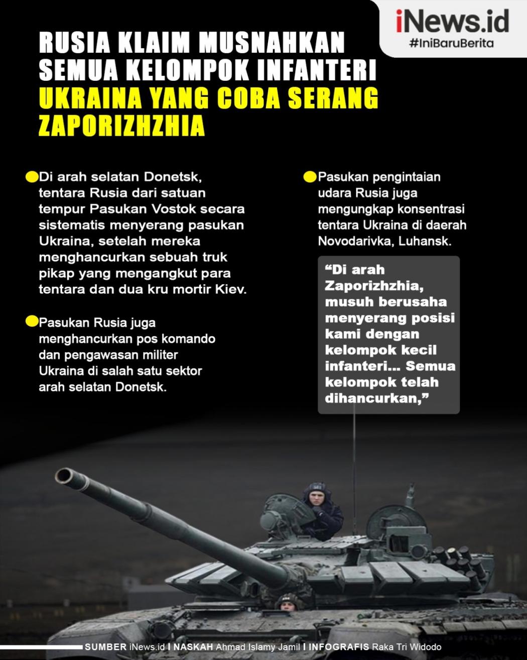 Infografis Rusia Klaim Hancurkan Kelompok Infanteri Ukraina di Zaporizhzhia