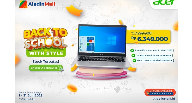 Promo Back to School, Laptop Acer Diskon Heboh s.d Rp5 Jutaan di AladinMall + Gratis Ongkir!