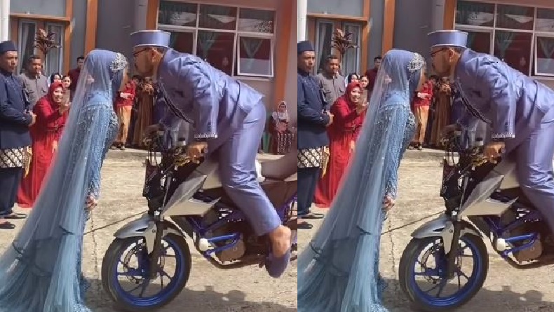 Viral Aksi Freestyle Motor Pengantin Baru Cium Istri, Netizen: Kalau Gagal Akad Nikah di RS