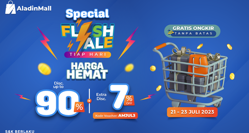 Serbu Flash Sale di AladinMall Diskon s.d 90% + 7% + Gratis Ongkir, Solusi Hemat Tanggal Tua!