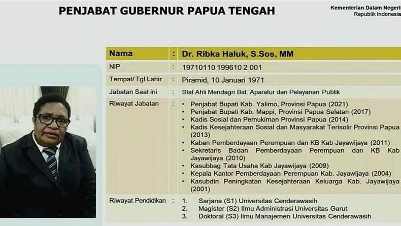 Profil Ribka Haluk, Pj Gubernur Papua Tengah Pertama