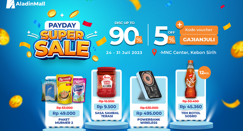 Kejar Diskon 90% + 5% + Gratis Ongkir di Booth AladinMall, Buruan!
