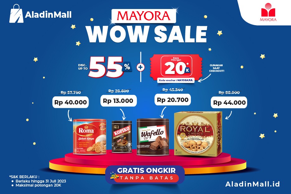 Mayora Wow Sale Diskon sampai 55% di AladinMall, Pencinta Camilan Wajib Checkout!