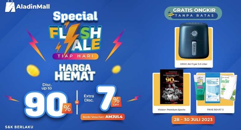 Serbu Diskon s.d 90% + 7% Yuk, Mumpung Lagi Ada Flash Sale di AladinMall!