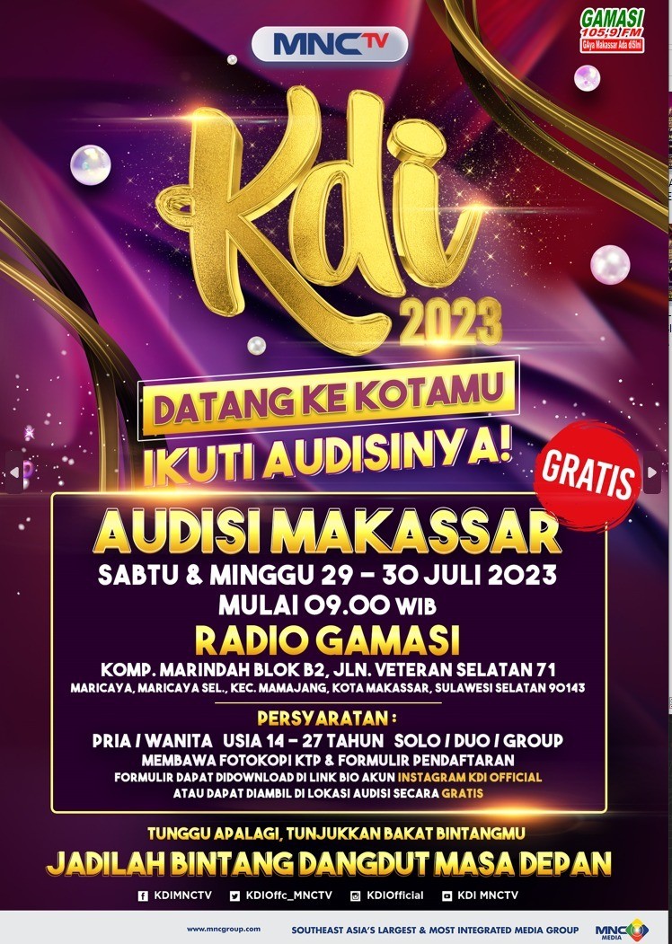 Kontes Dangdut Indonesia 2023 Menggelar Audisi di Makassar, 29-30 Juli 2023