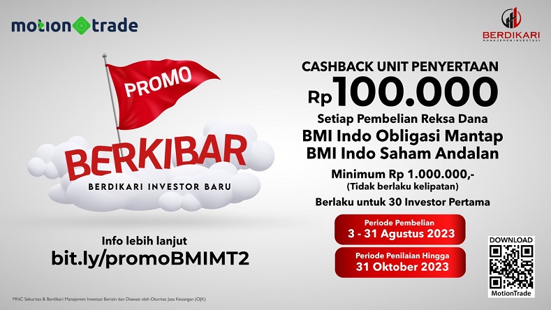Beli Reksa Dana di MotionTrade, Bonus Cashback Rp100.000 dari Berdikari Manajemen Investasi