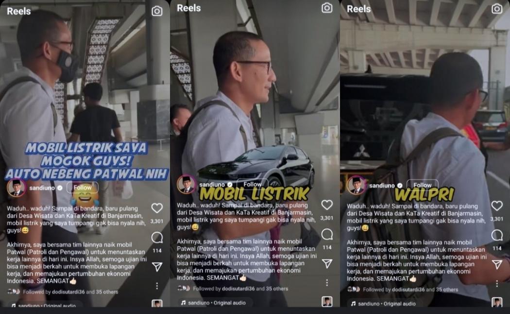 Mobil Listrik Menparekraf Sandiaga Uno Mogok di Bandara, Terpaksa Pakai Kendaraan Patwal
