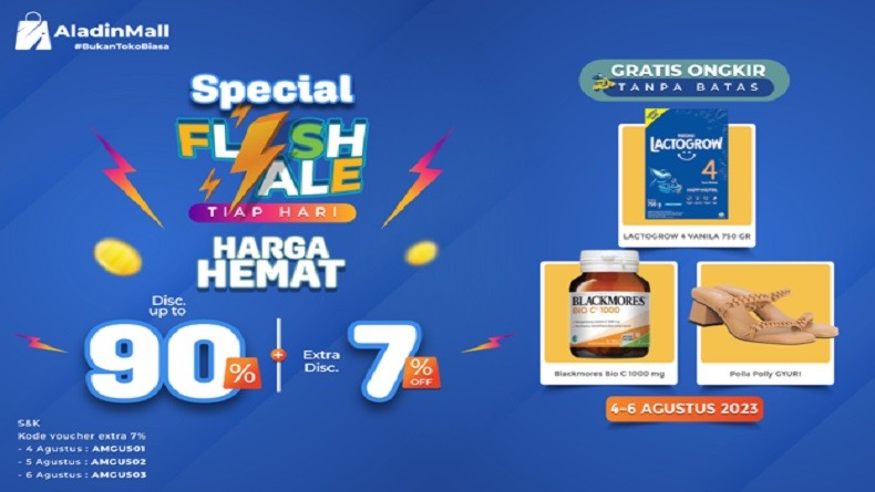 Kejar Flash Sale Diskon s.d 90% + 7% di AladinMall! Ada Gratis Ongkir Juga