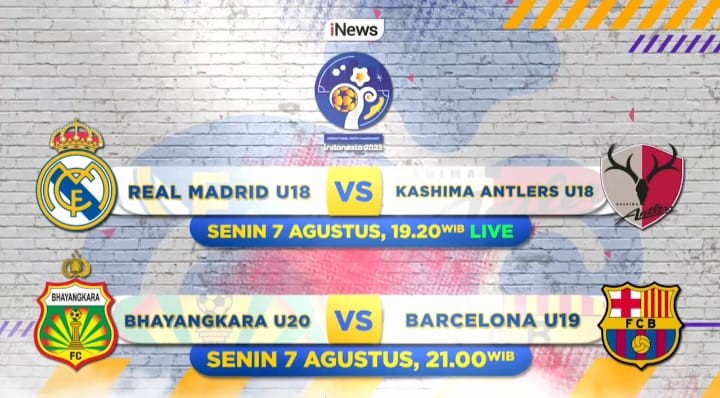 Laga Pembuka IYC 2023! Real Madrid U-18 Vs Kashima Antlers U-18 dan Bhayangkara Presisi FC Vs Barcelona U-19 Malam ini, LIVE di iNews