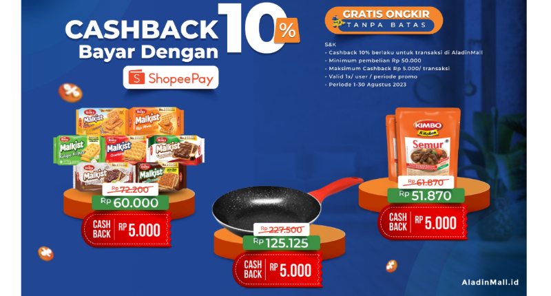 Serbu Promo Cashback ShopeePay + Gratis Ongkir di AladinMall! Belanja Jadi Makin Hemat