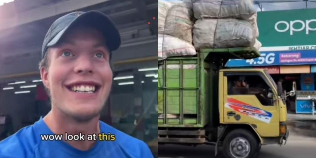 Viral Bule Melongo sampai Takjub Lihat Truk di Indonesia Bawa Barang Banyak, Warganet Banjir Komentar Kocak