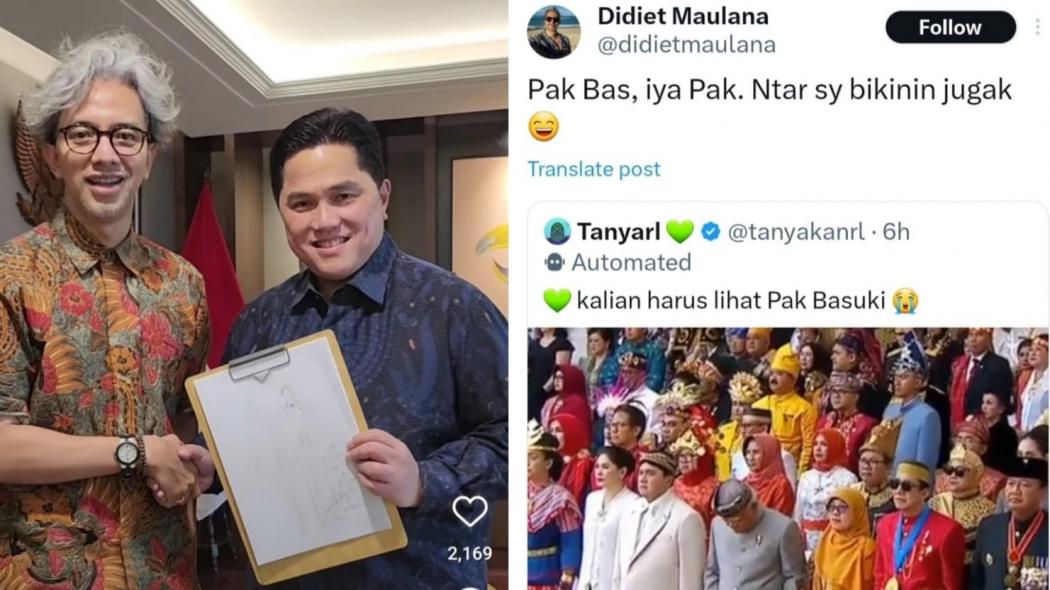 Viral Aksi Pak Bas Menyingkap Baju Erick Thohir, Begini Respons sang Desainer Didiet Maulana