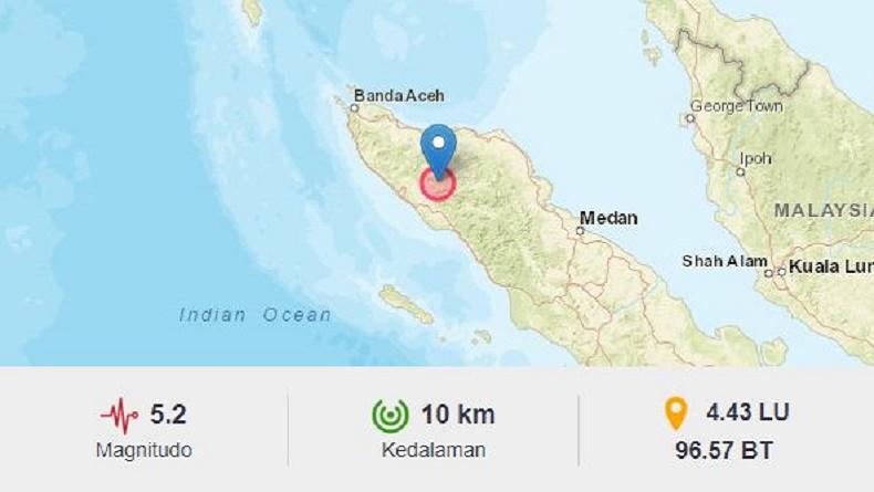 Gempa Terkini Guncang Nagan Raya Aceh, Berkekuatan Magnitudo 5,2