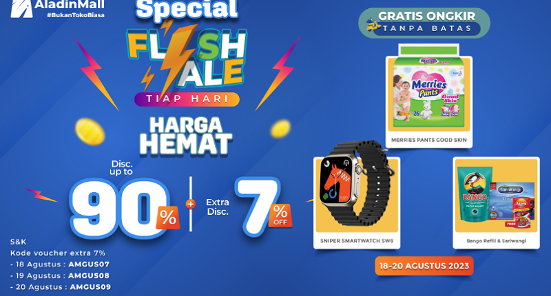 Ikutan Special Flash Sale di AladinMall Dapat Diskon 90% + 7%, Caranya Gampang Banget
