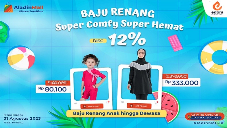 Dapatkan Promo Baju Renang Edora Sportswear di AladinMall, Diskon hingga 12%