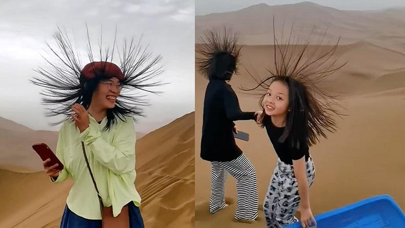 Viral Video Rambut Turis Tiba-Tiba Berdiri di Gurun, Ahli Ingatkan Tanda Bahaya: Segera Berlindung