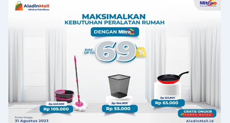 Borong Perlengkapan Rumah Mumpung Ada Diskon s.d 69% di AladinMall + Gratis Ongkir!