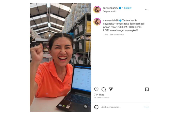 Pecah Rekor! Shopee Live Sarwendah dan Brand Lokal Tally Tingkatkan Omzet 75 Kali Lipat