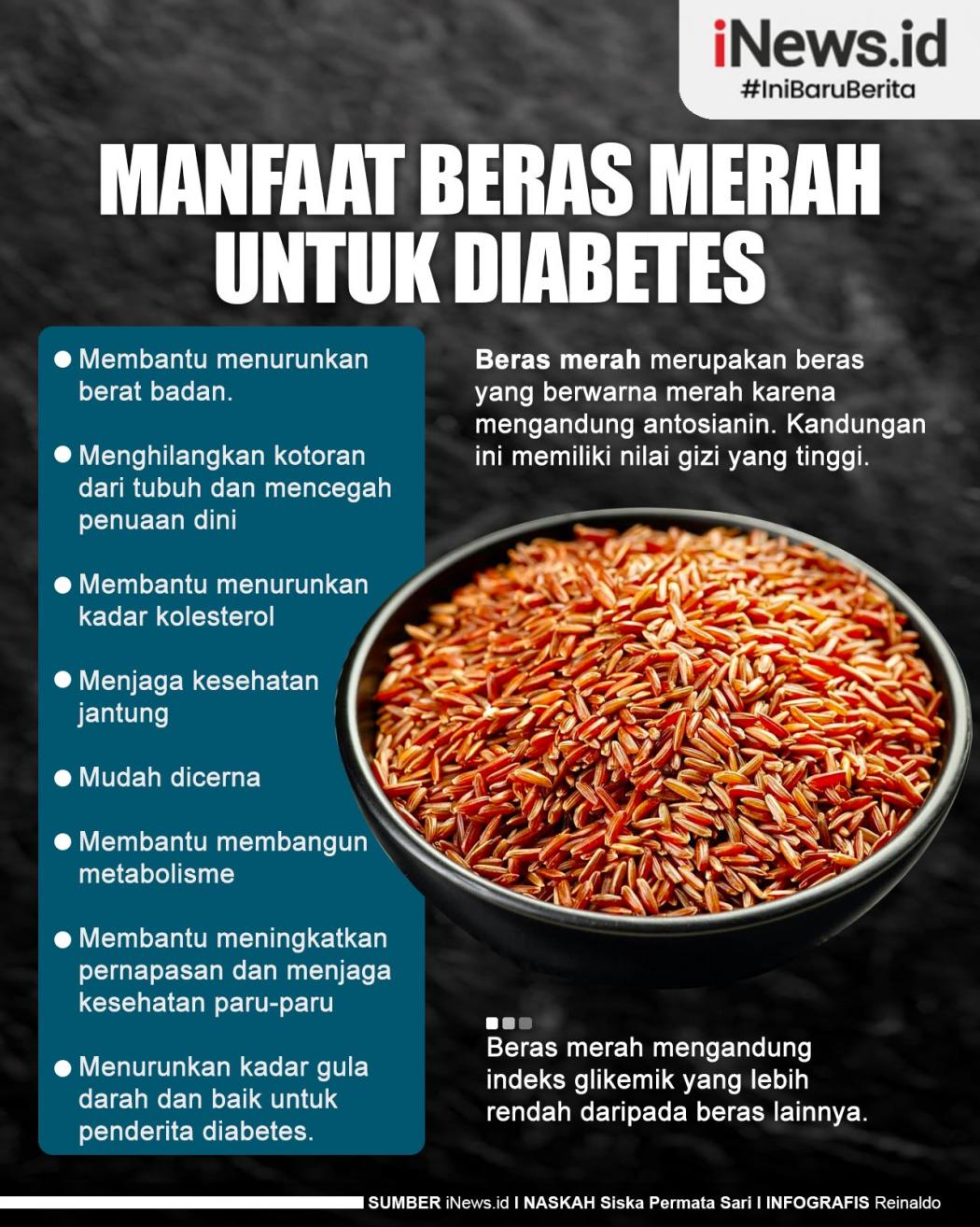 Infografis Manfaat Beras Merah untuk Diabetes