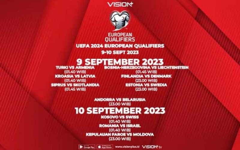 Jadwal Kualifikasi Euro 2024 Tanggal 9-10 September 2023, Nonton di Vision+