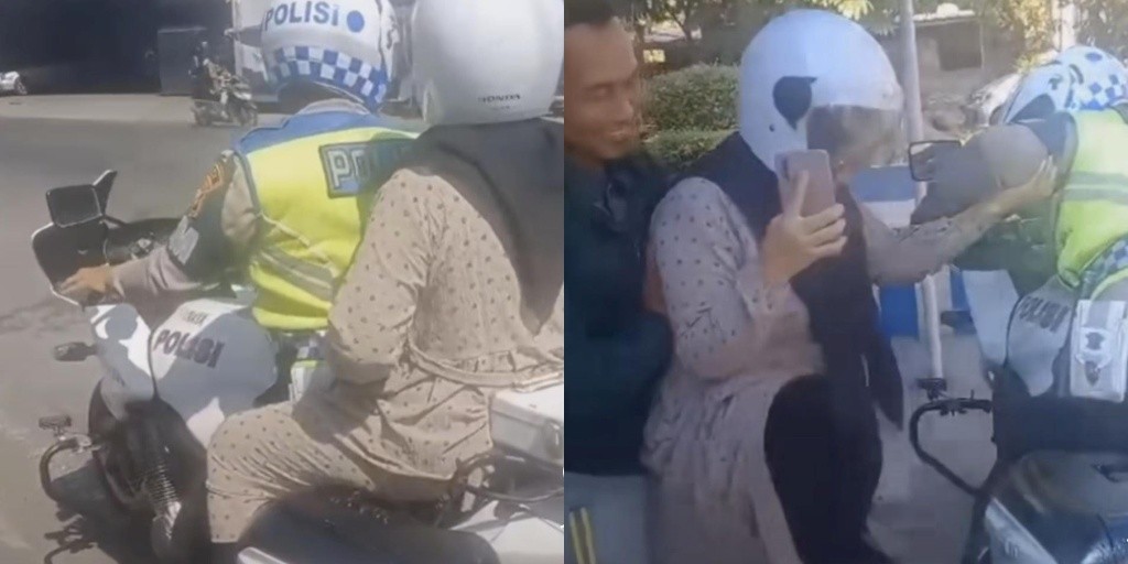 Viral Ibu Hamil Ngidam Dibonceng Polisi Naik Moge, Netizen: Suaminya Sabar Nahan Cemburu