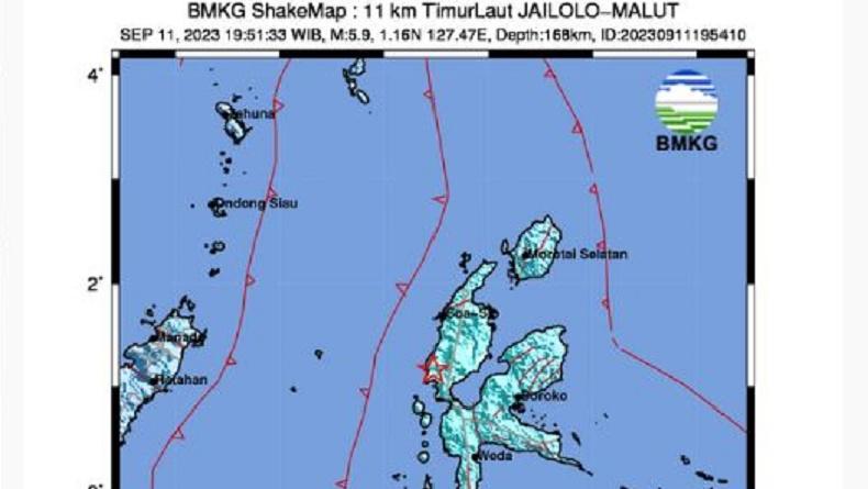 Gempa Bumi Magnitudo 5,9 Guncang Jailolo Malut, Terasa hingga Sulawesi Utara